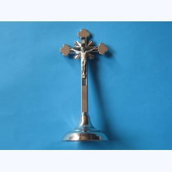 Krzyż metalowy stojący tradycyjny nikiel 20 cm 